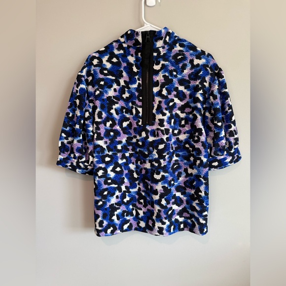 ESSENTIEL ANTWERP Blue Leopard Print Puff Sleeve Top - Picture 9 of 16